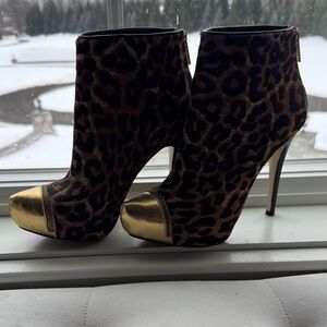 Michael Kors Leopard Heeled Boots with Gold Toe